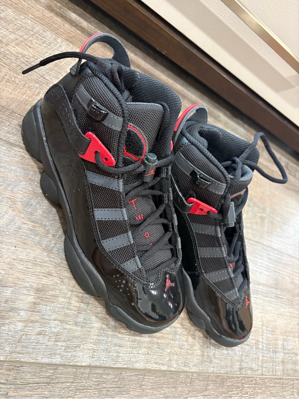 Jordan Kids Black and Red High-Top Sneakers